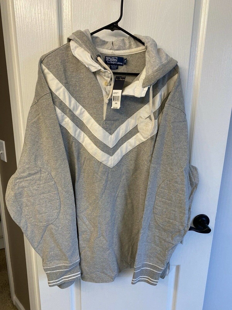 NWT Ralph Lauren polo long sleeve with hood original $128 grey and white 3XB BIG